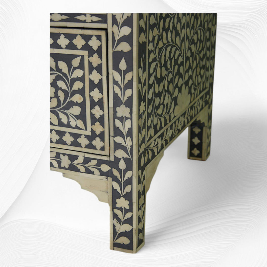 Bone Inlay Floral Chest Of 7 Drawers Grey