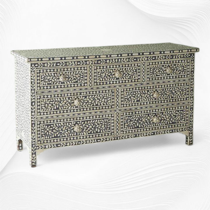 Bone Inlay Floral Chest Of 7 Drawers Grey