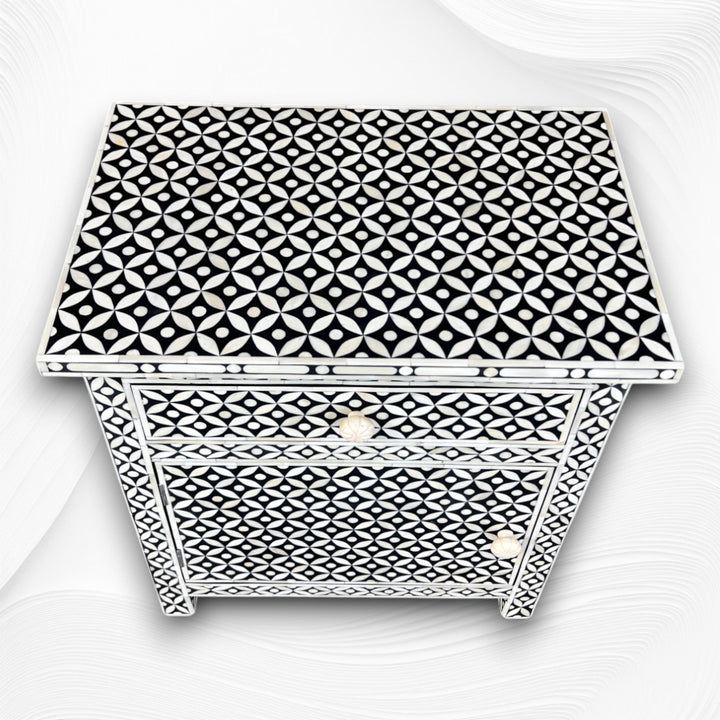 Bone Inlay Geometric Bedside 1 Drawer 1 Door Black