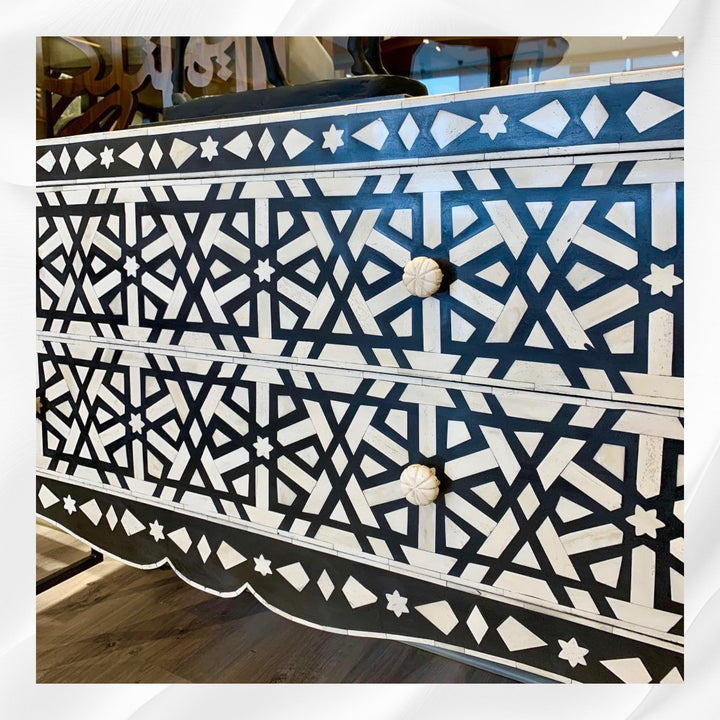 Bone Inlay Geometric Star Chest Black