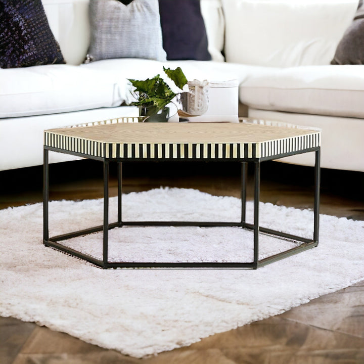 Bone Inlay Hexagonal Stripe Center Table Black