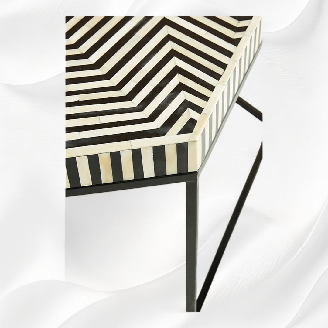 Bone Inlay Hexagonal Stripe Center Table Black
