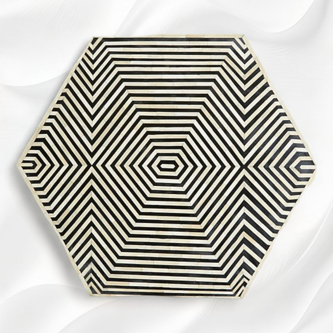 Bone Inlay Hexagonal Stripe Center Table Black