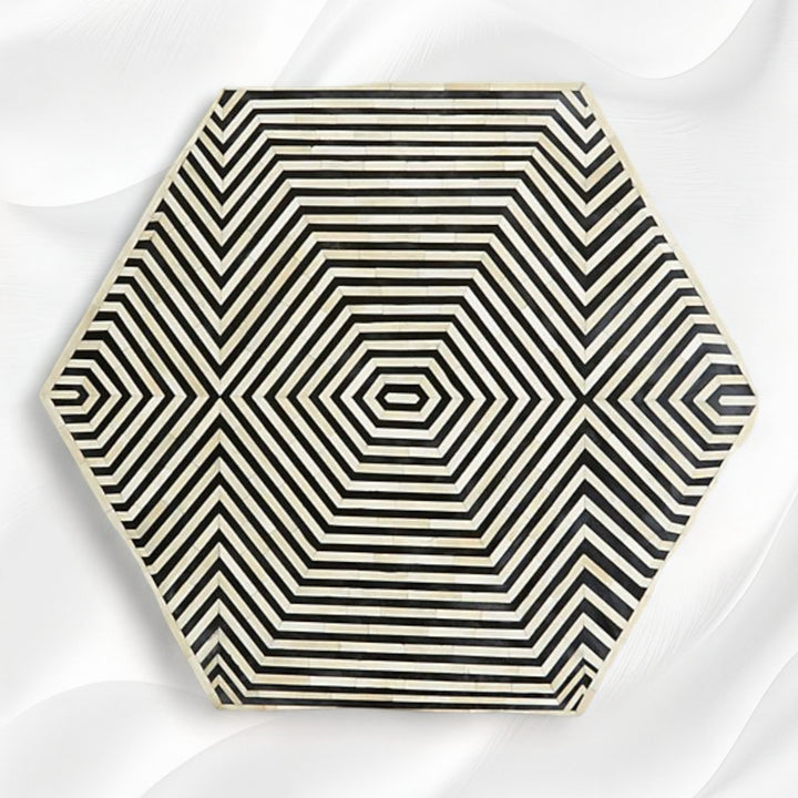 Bone Inlay Hexagonal Stripe Center Table Black
