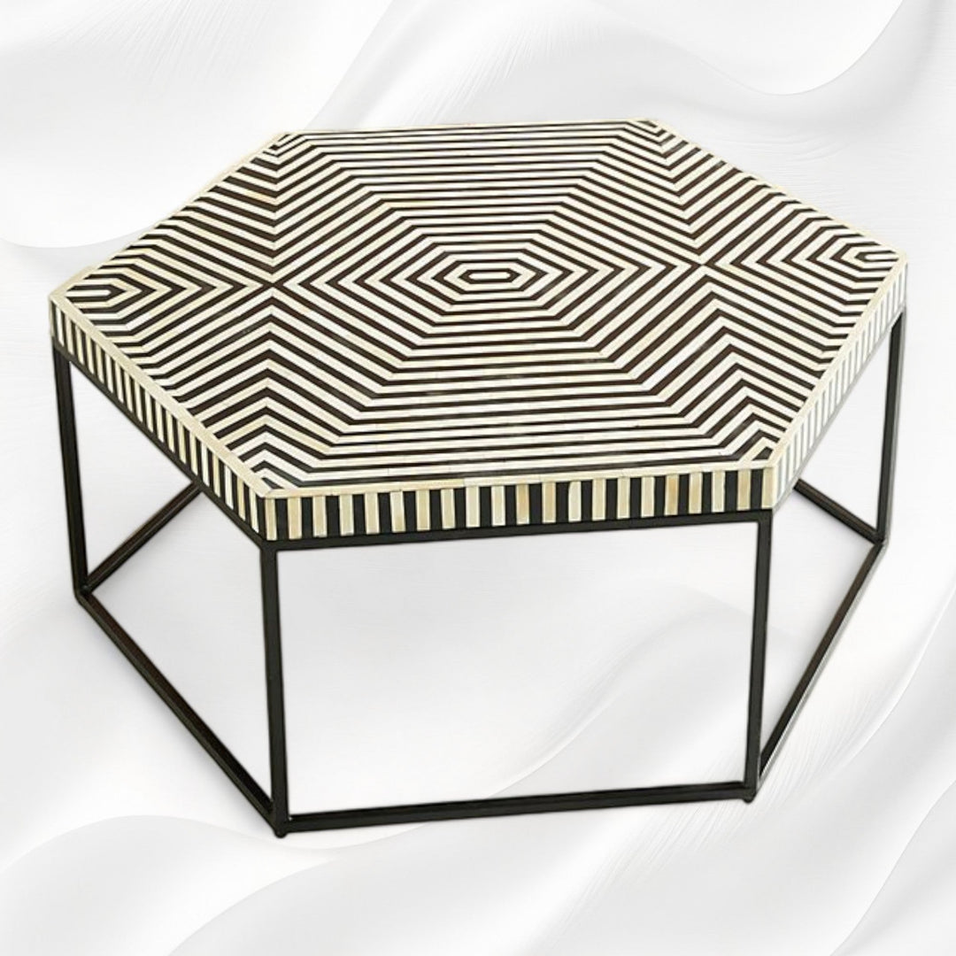 Bone Inlay Hexagonal Stripe Center Table Black