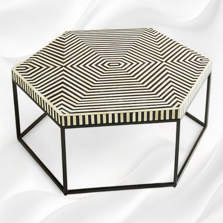 Bone Inlay Hexagonal Stripe Center Table Black