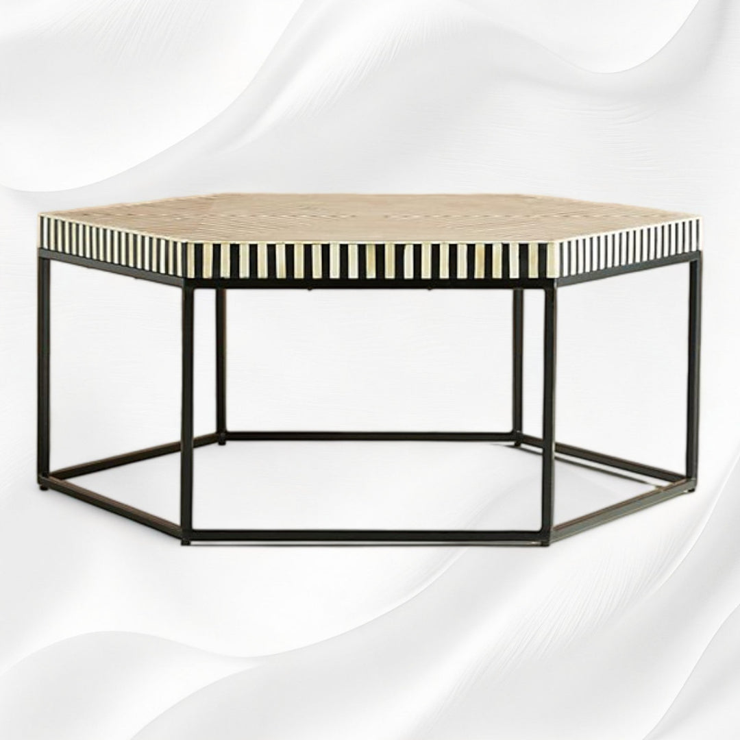 Bone Inlay Hexagonal Stripe Center Table Black