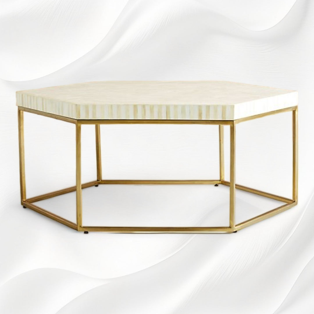 Bone Inlay Hexagonal Stripe Center Table White