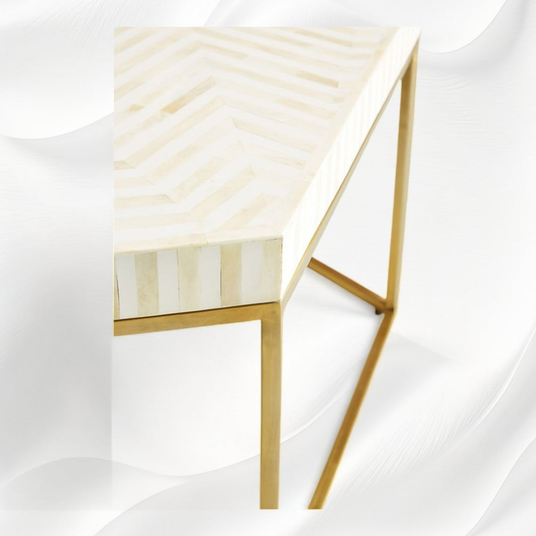 Bone Inlay Hexagonal Stripe Center Table White