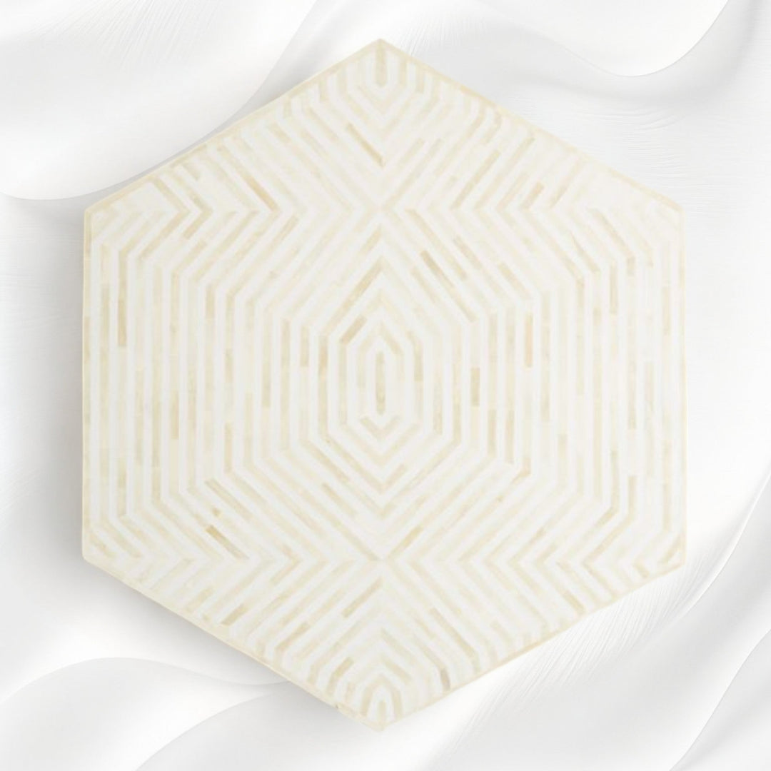 Bone Inlay Hexagonal Stripe Center Table White
