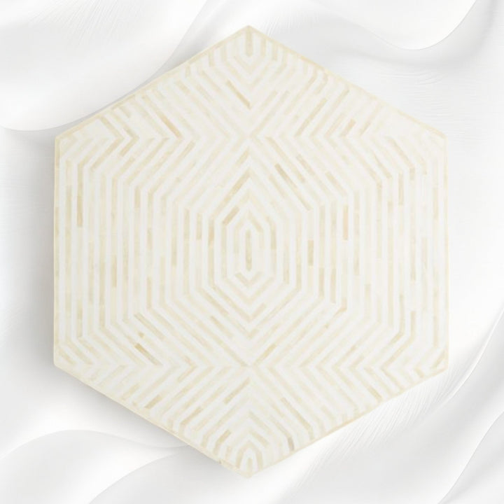Bone Inlay Hexagonal Stripe Center Table White