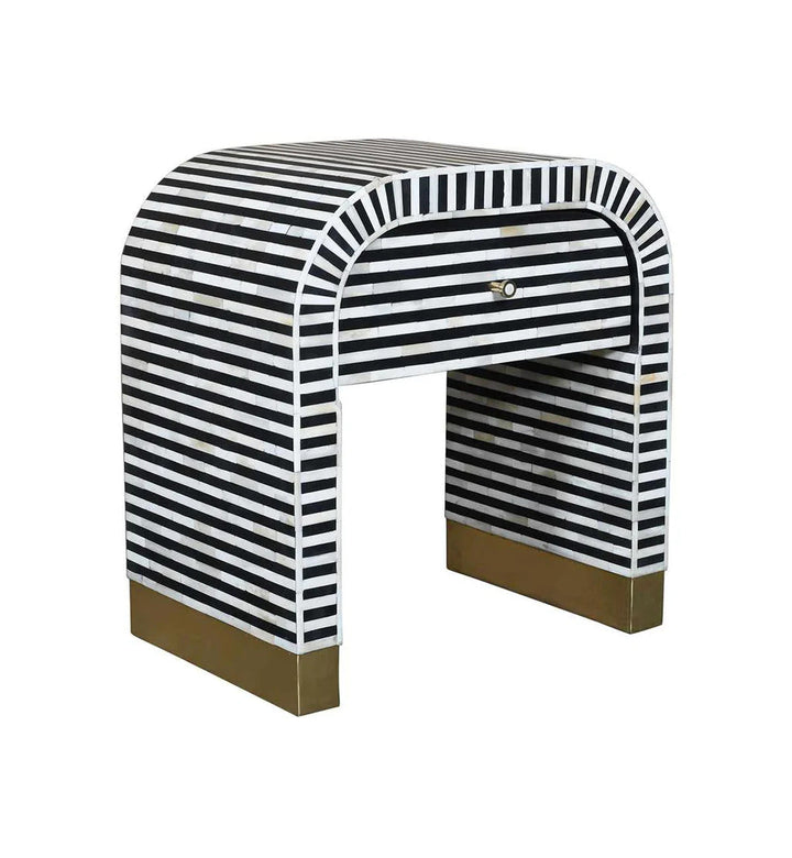 Waterfall Bone Inlay Bedside Table Black & White
