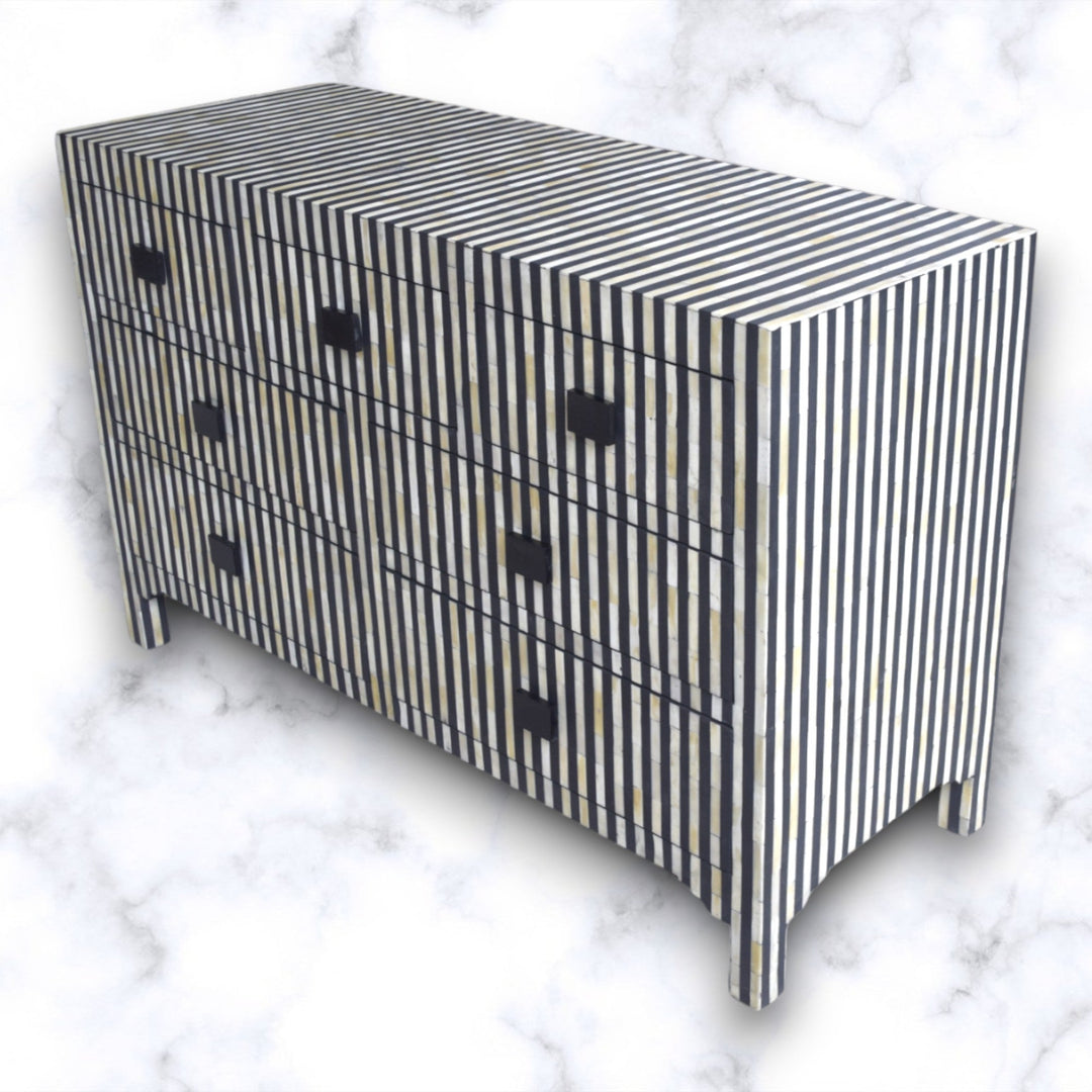 Black Bone Inlay Stripe 7 Drawer Chest