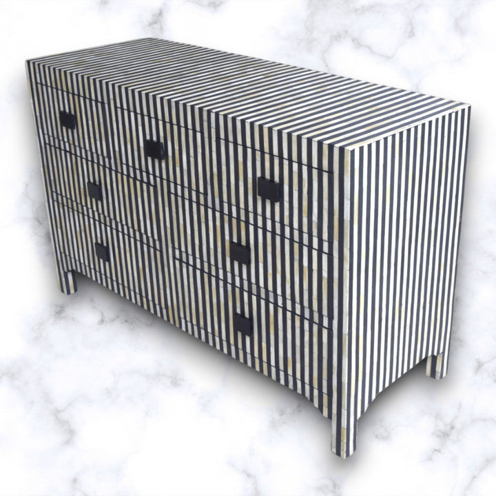 Black Bone Inlay Stripe 7 Drawer Chest