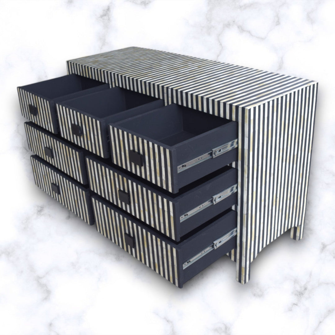 Black Bone Inlay Stripe 7 Drawer Chest