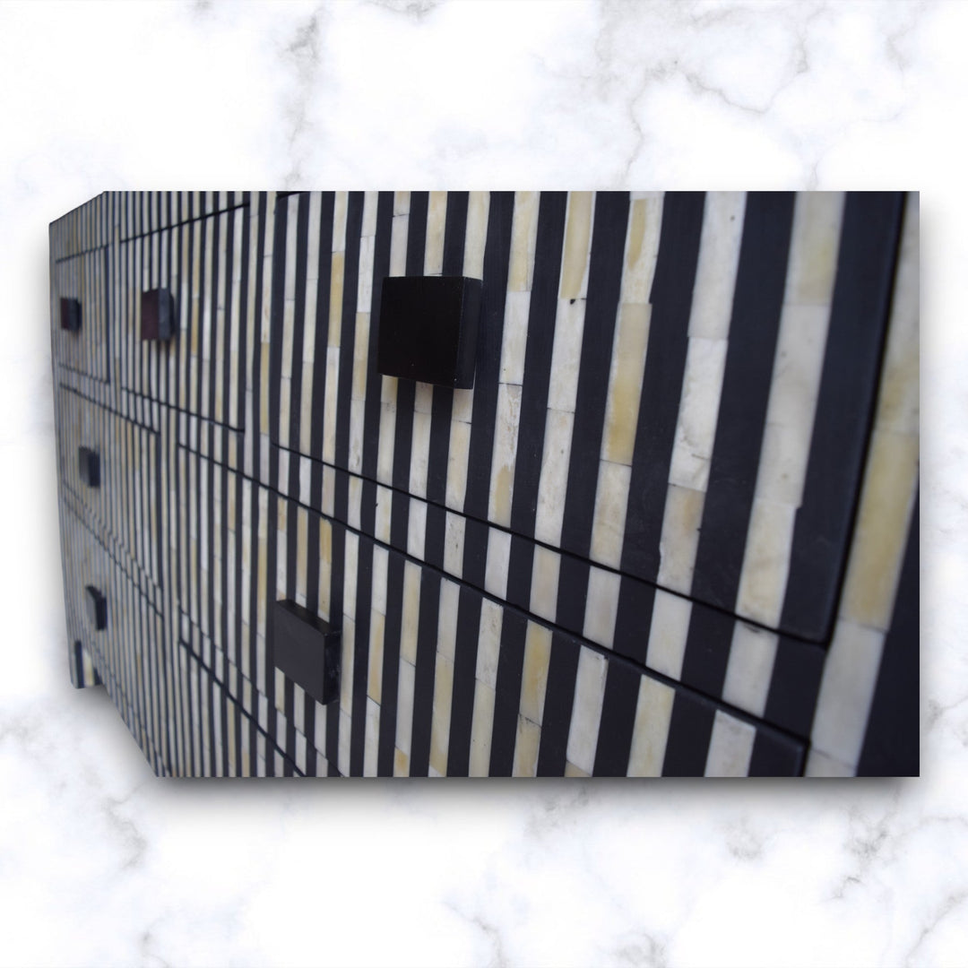 Black Bone Inlay Stripe 7 Drawer Chest