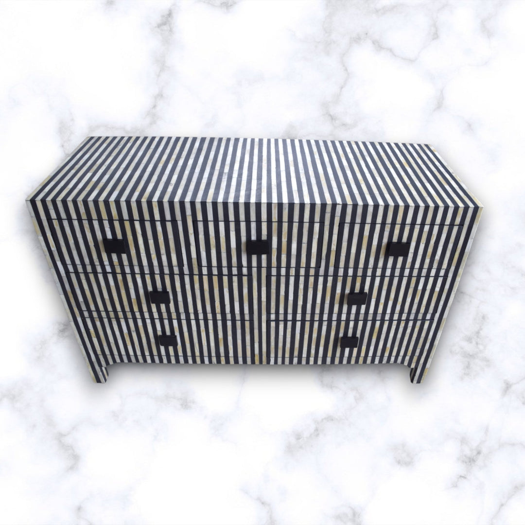 Black Bone Inlay Stripe 7 Drawer Chest