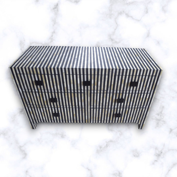 Black Bone Inlay Stripe 7 Drawer Chest