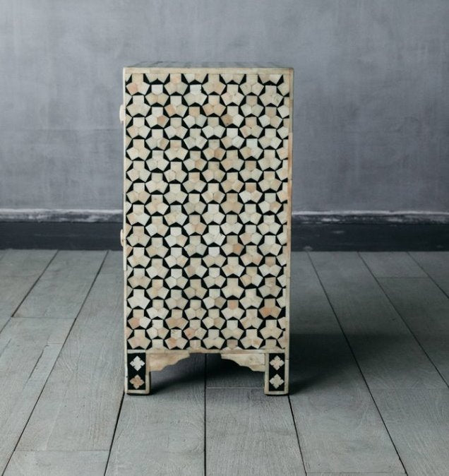 Black Bone Inlay Targua 1 Drawer 2 Door Bedside Table