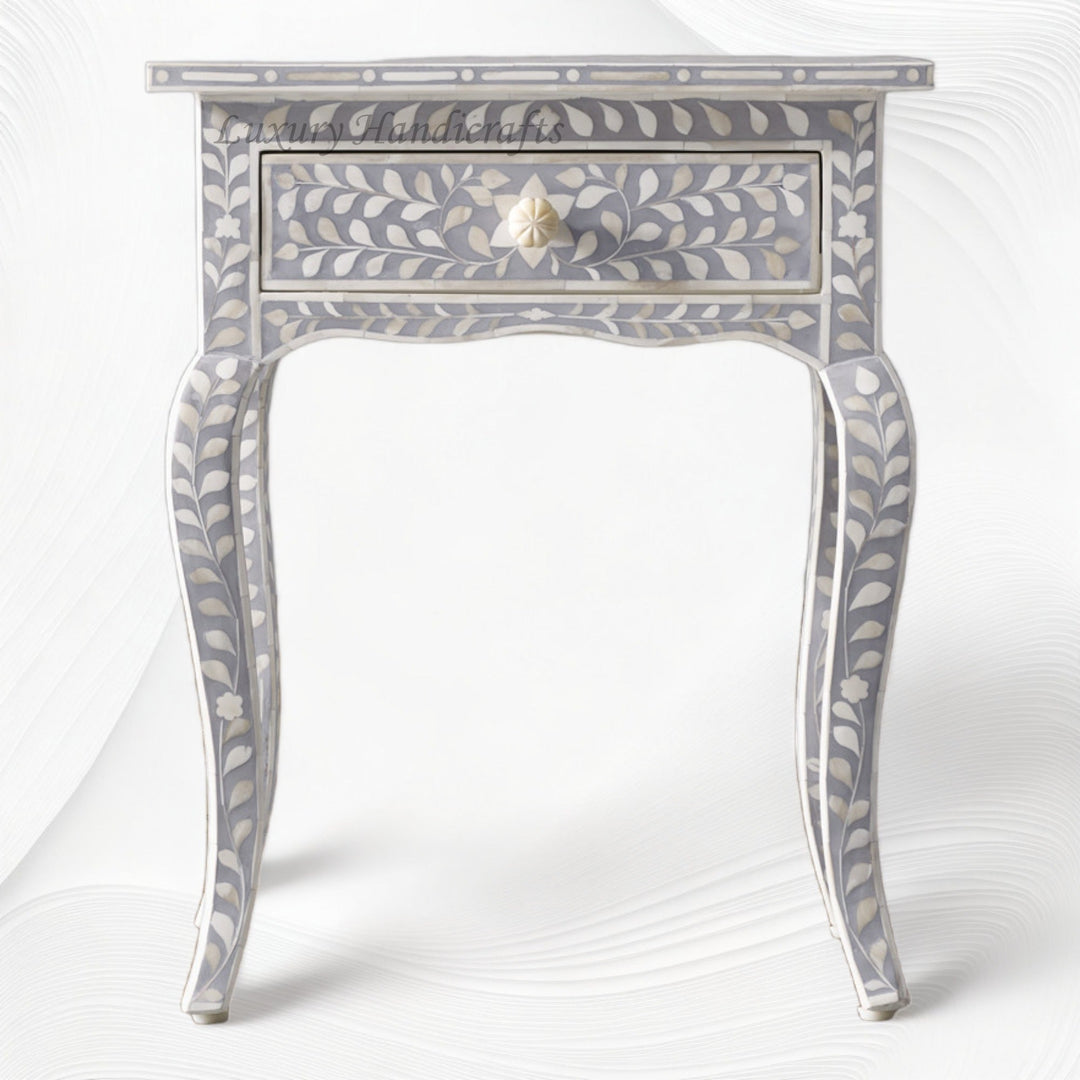 Bone Curved 1 Drawer Nightstand Grey Bedside Table