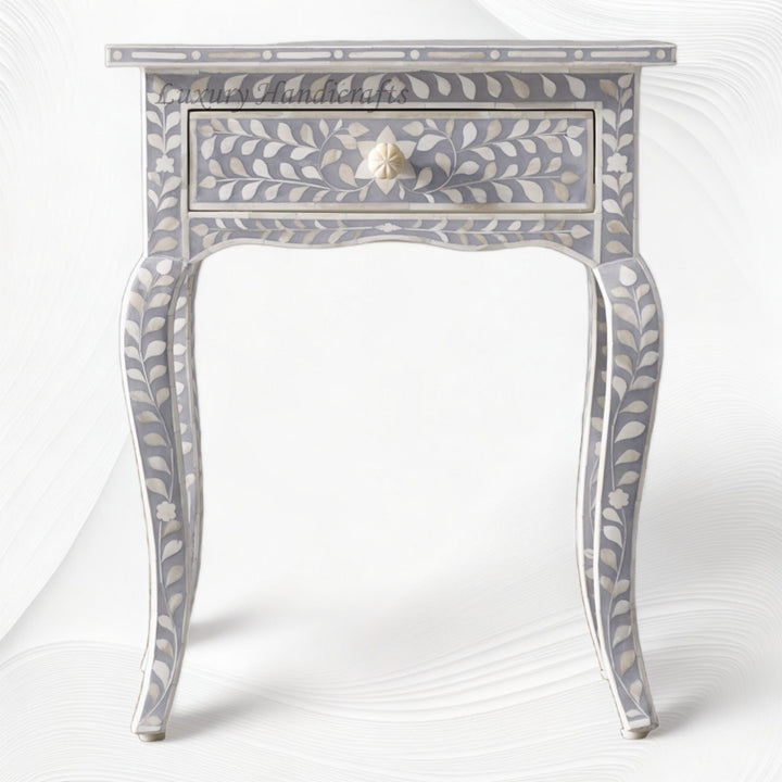 Bone Curved 1 Drawer Nightstand Grey Bedside Table