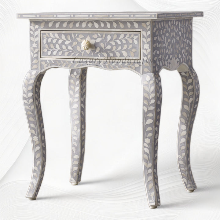 Bone Curved 1 Drawer Nightstand Grey Bedside Table