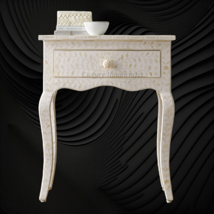 Bone Curved 1 Drawer Nightstand White | Large Bedside Tables