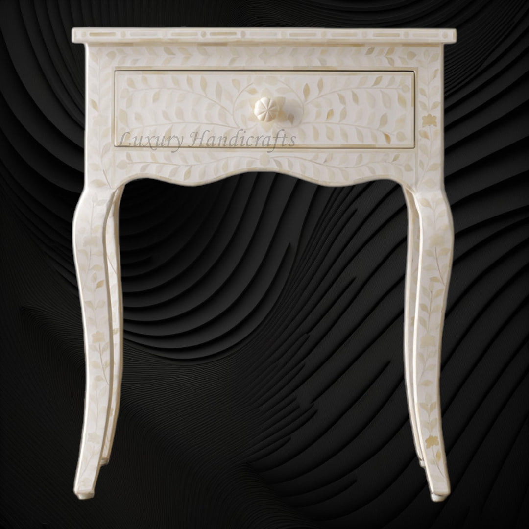 Bone Curved 1 Drawer Nightstand White | Large Bedside Tables