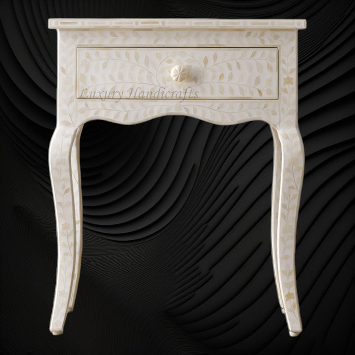 Bone Curved 1 Drawer Nightstand White | Large Bedside Tables
