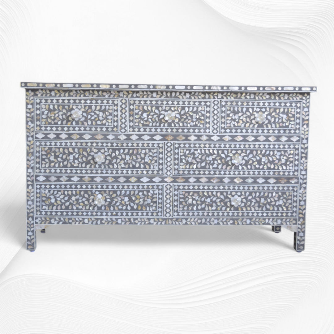 Dark Grey Mother Of Pearl Inlay Chest Of 7 Drawers Large