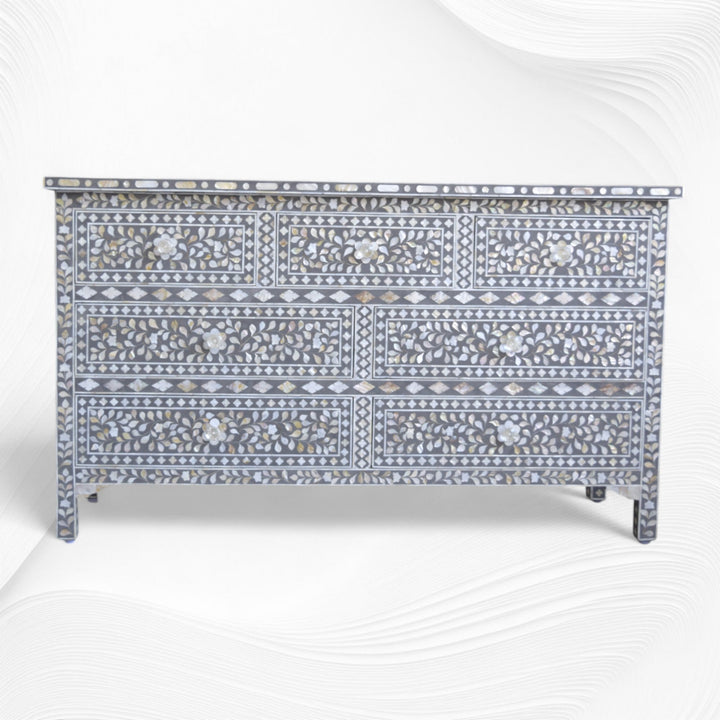 Dark Grey Mother Of Pearl Inlay Chest Of 7 Drawers Large