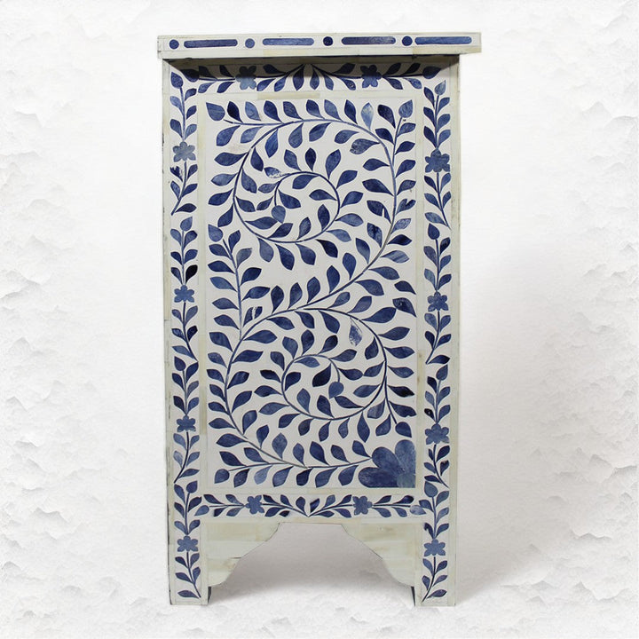 Ella Colored Bone Inlay Floral Bedside Navy Blue Table