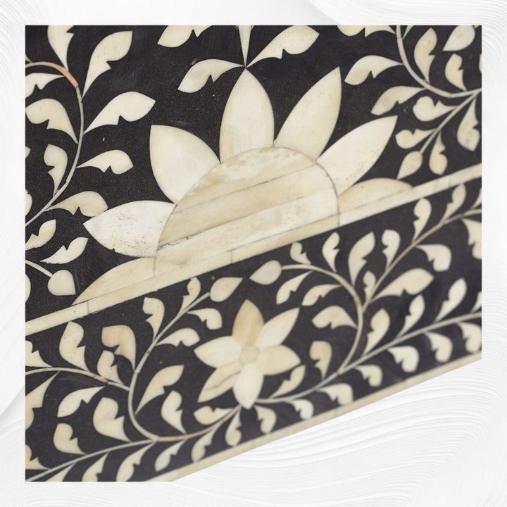 Floral Bone Inlay Headboard Black