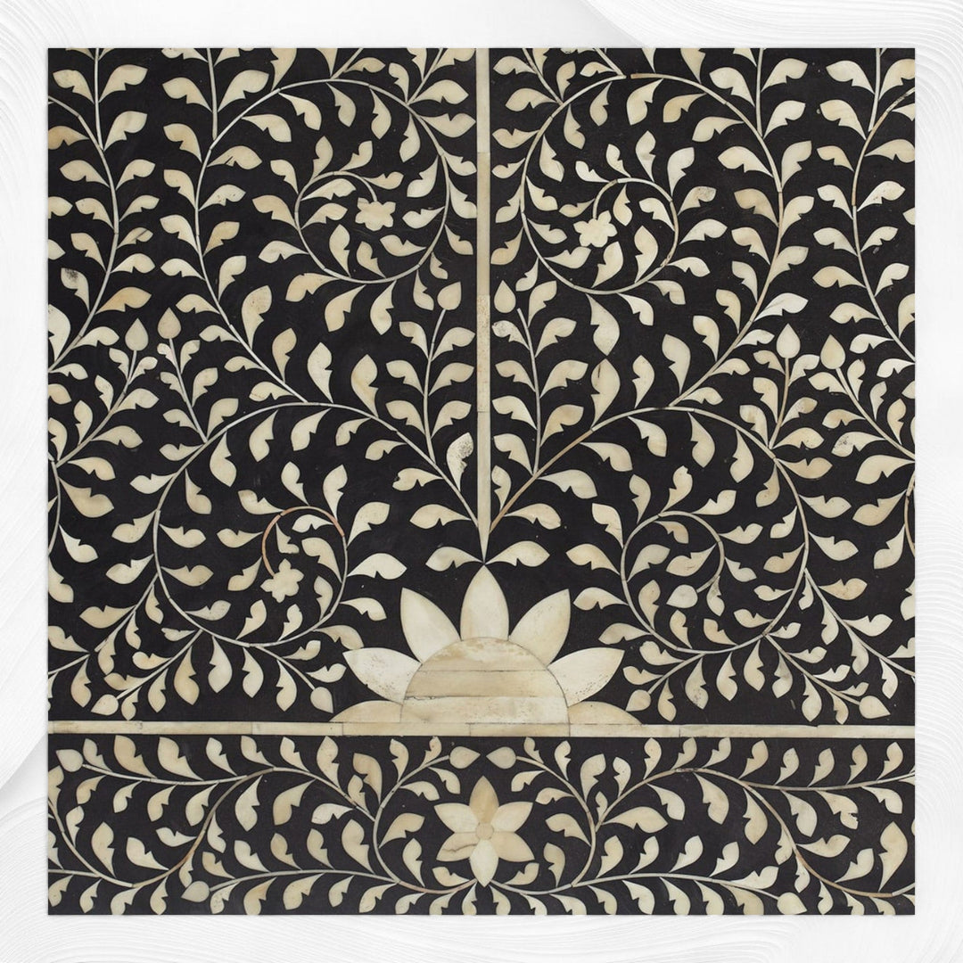 Floral Bone Inlay Headboard Black