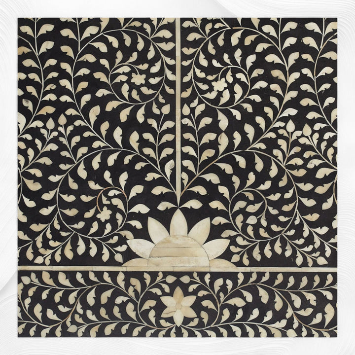 Floral Bone Inlay Headboard Black