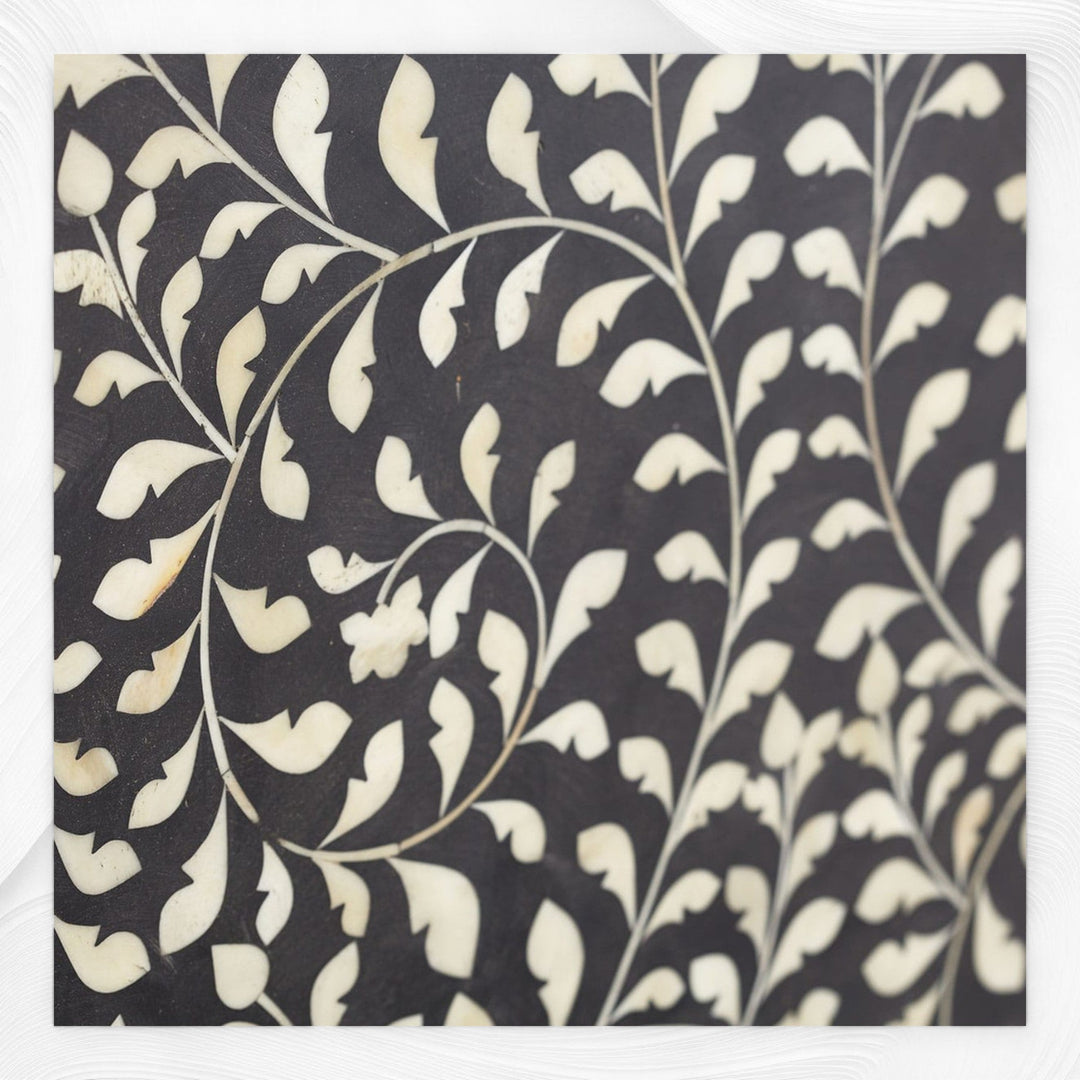 Floral Bone Inlay Headboard Black