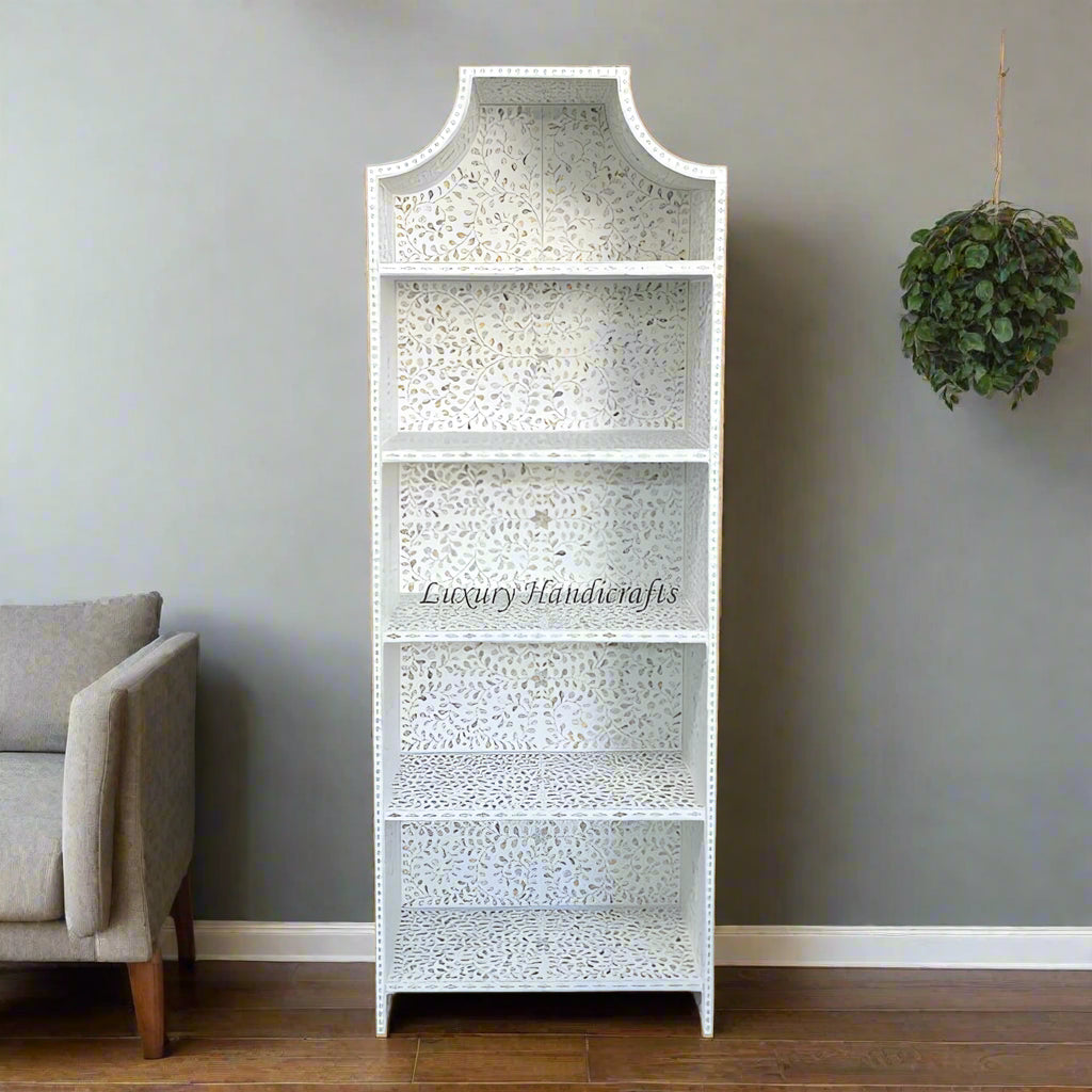 Floral Mother of Pearl Inlay Book Shelf White
