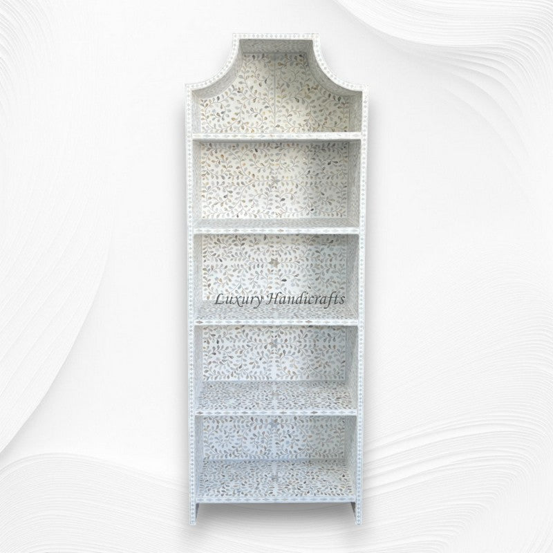 Floral Mother of Pearl Inlay Book Shelf White