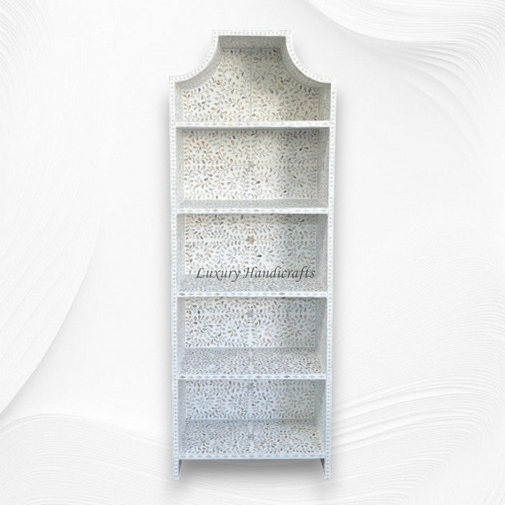 Floral Mother of Pearl Inlay Book Shelf White
