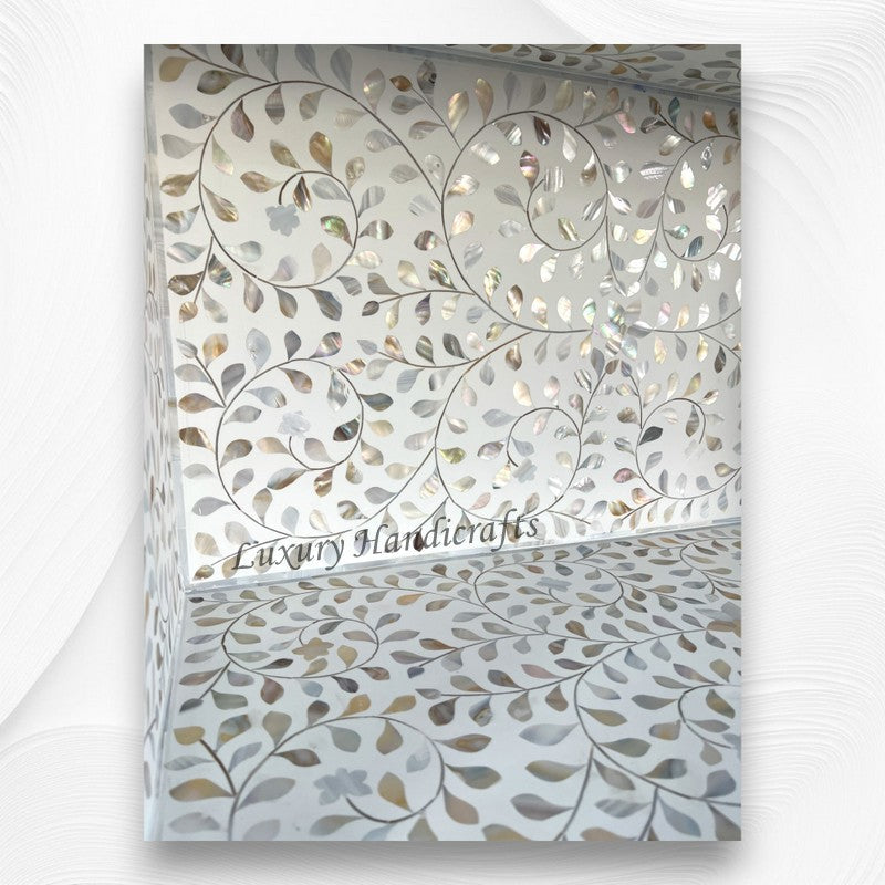 Floral Mother of Pearl Inlay Book Shelf White