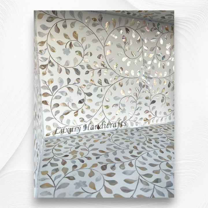Floral Mother of Pearl Inlay Book Shelf White