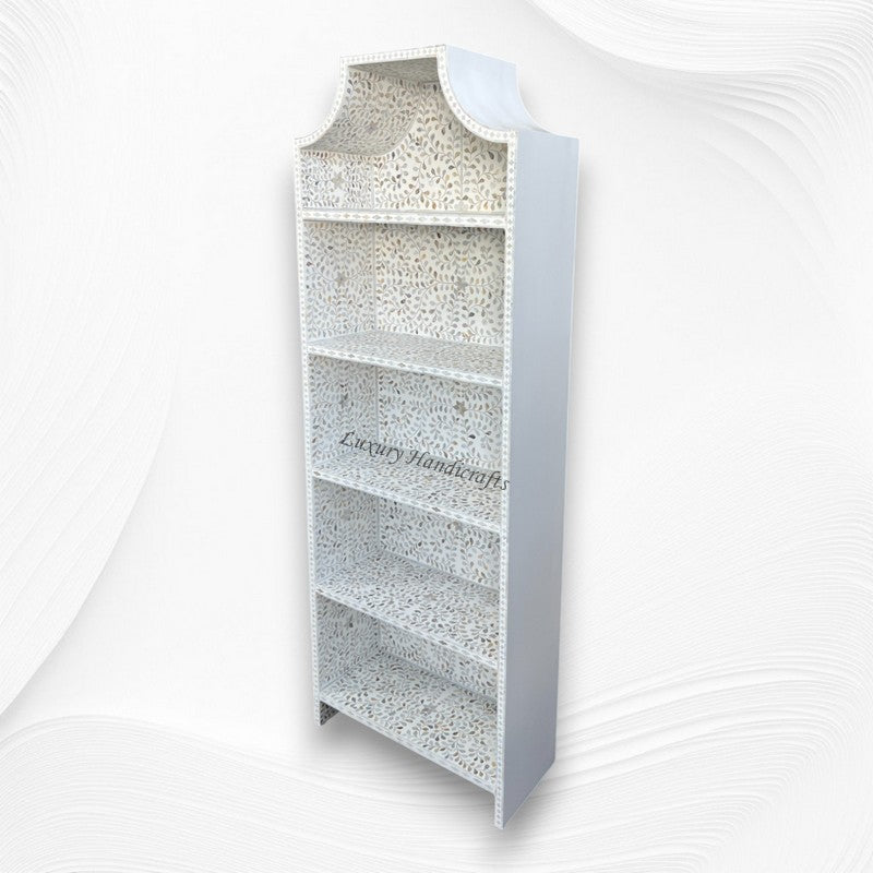 Floral Mother of Pearl Inlay Book Shelf White