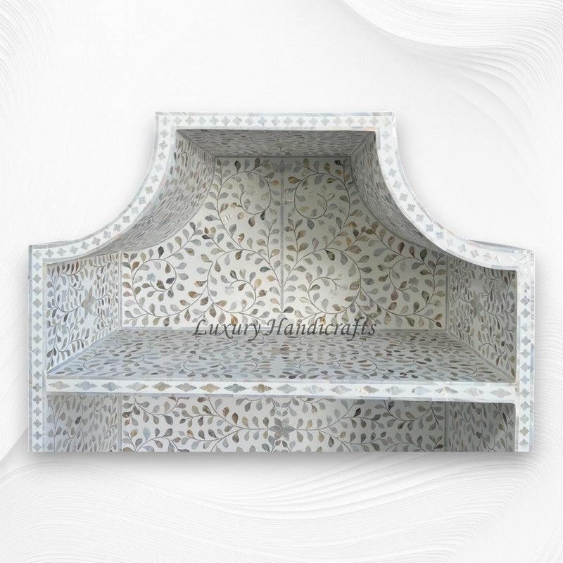Floral Mother of Pearl Inlay Book Shelf White