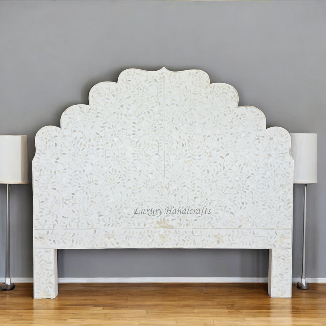 Floral Bone Inlay Headboard White