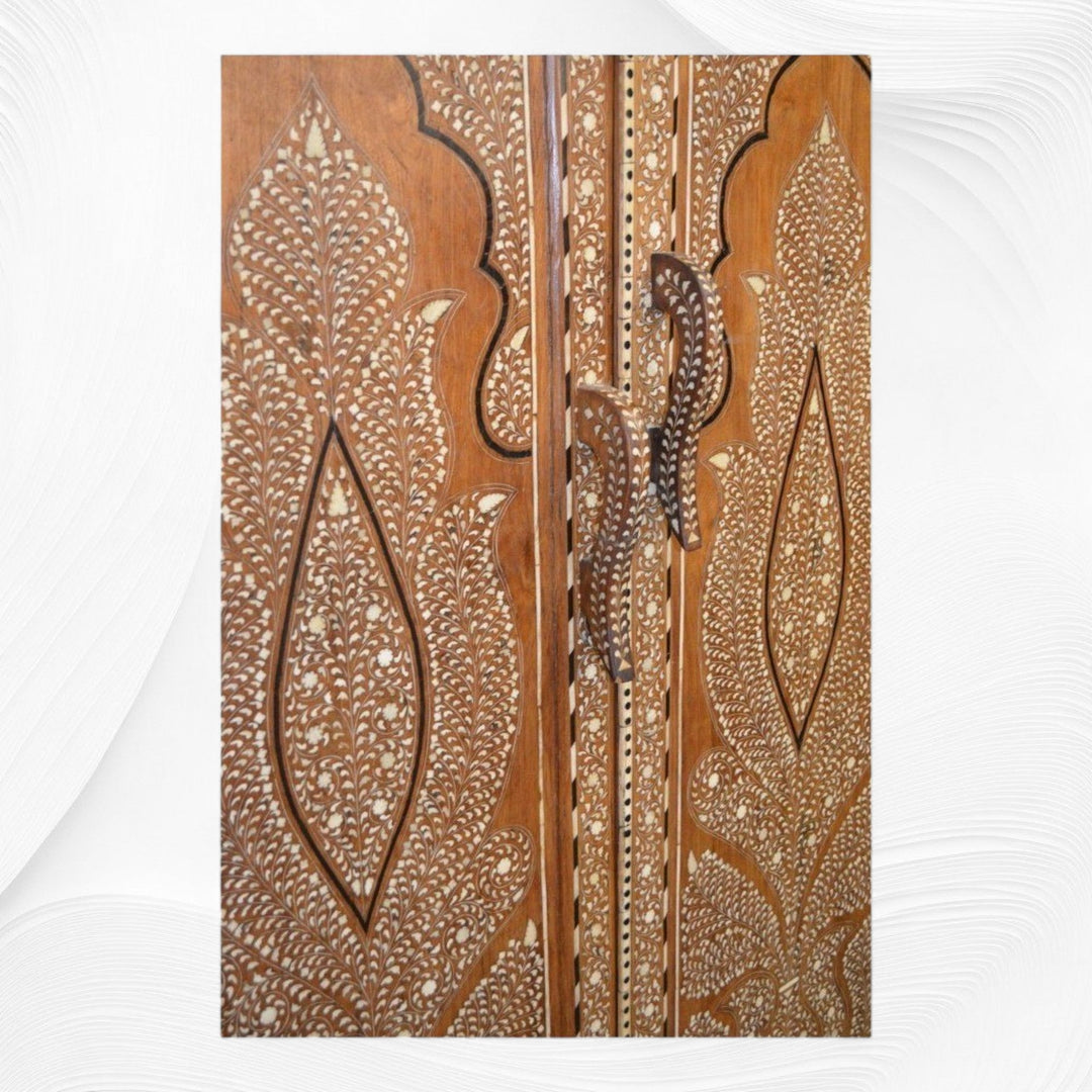 Flower Vintage Anglo Indian Bone Inlay Wardrobe Natural