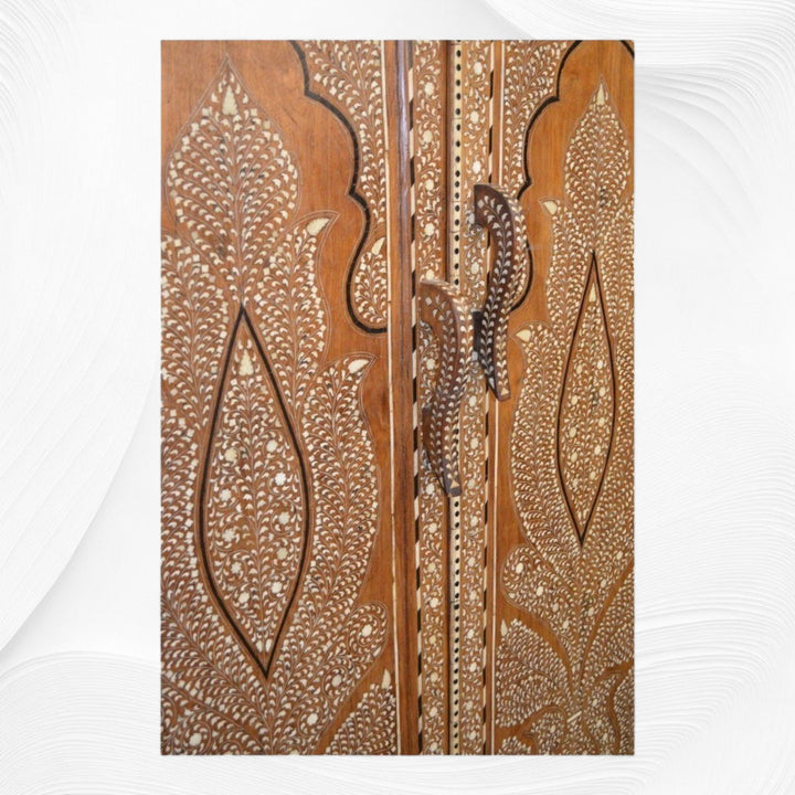 Flower Vintage Anglo Indian Bone Inlay Wardrobe Natural