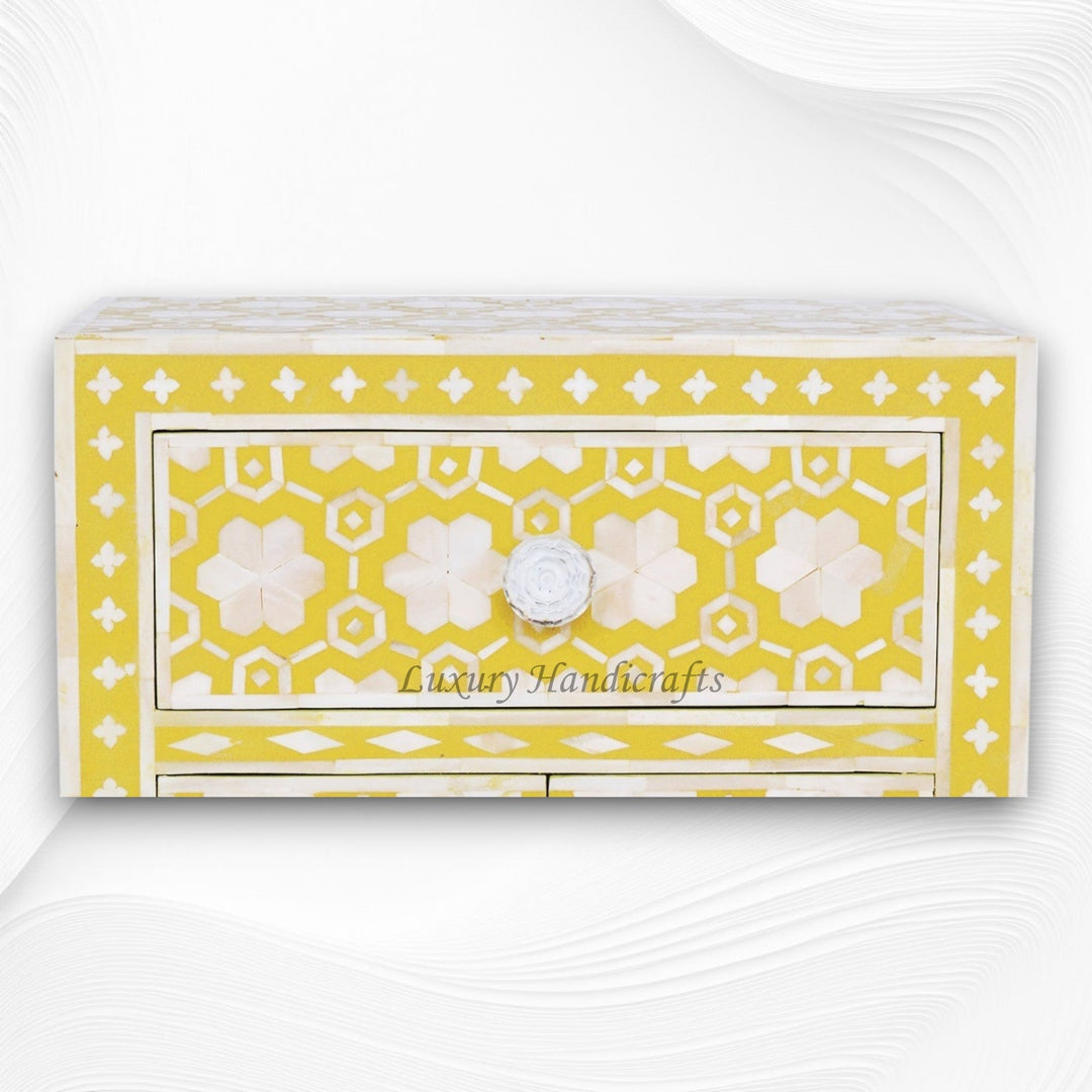Flower Bone Inlay 1 Drawer 2 Door Bedside Table Yellow
