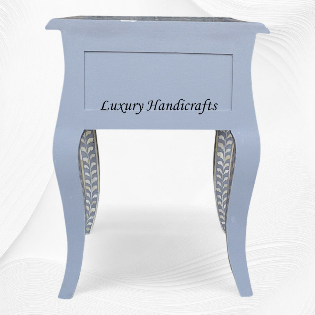 Grey Bone Inlay Bedside 1 Drawer Floral Design