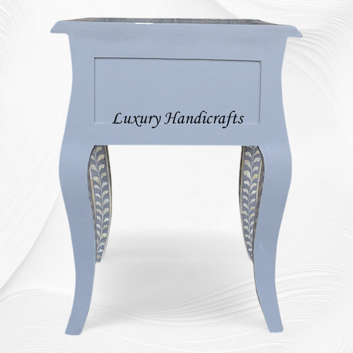 Grey Bone Inlay Bedside 1 Drawer Floral Design
