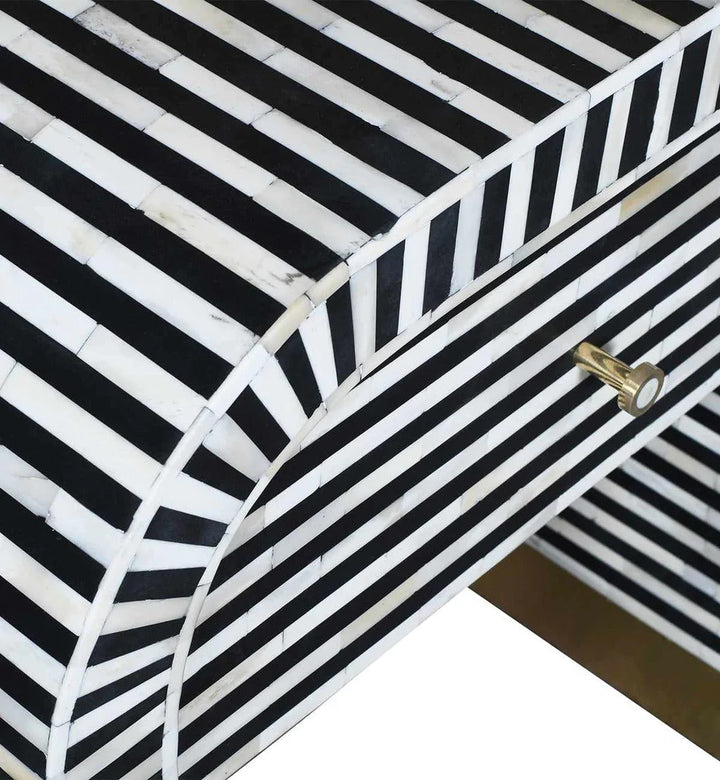 Waterfall Bone Inlay Bedside Table Black & White